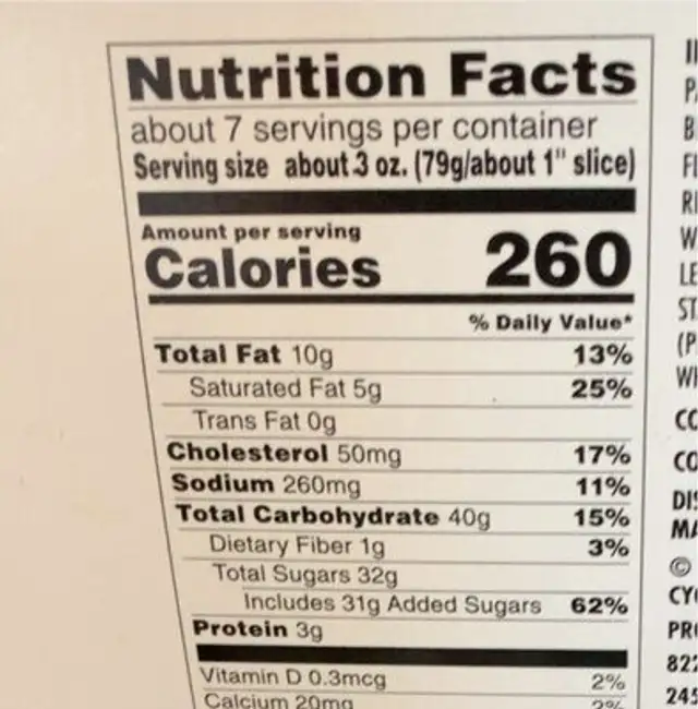 Yelloh! nutrition facts table