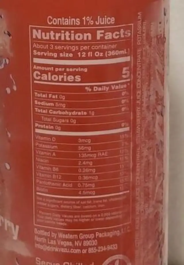 Kiwi strawberry sparkling water nutrition facts table