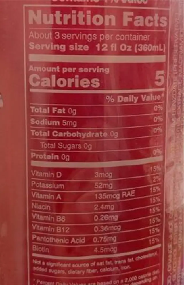 VEZU sparkling orange mango nutrition facts table