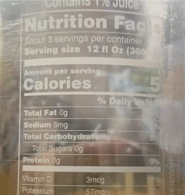 Coconut Pineapple Sparkling Water nutrition facts table