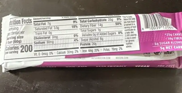 Chocolate Sprinkled Donut Bar nutrition facts table