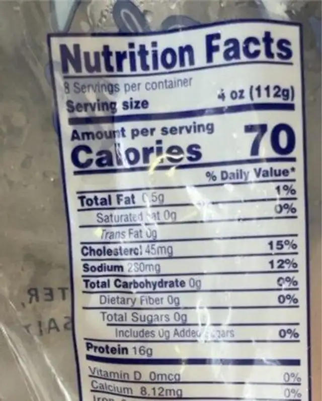 Swai fillets nutrition facts table