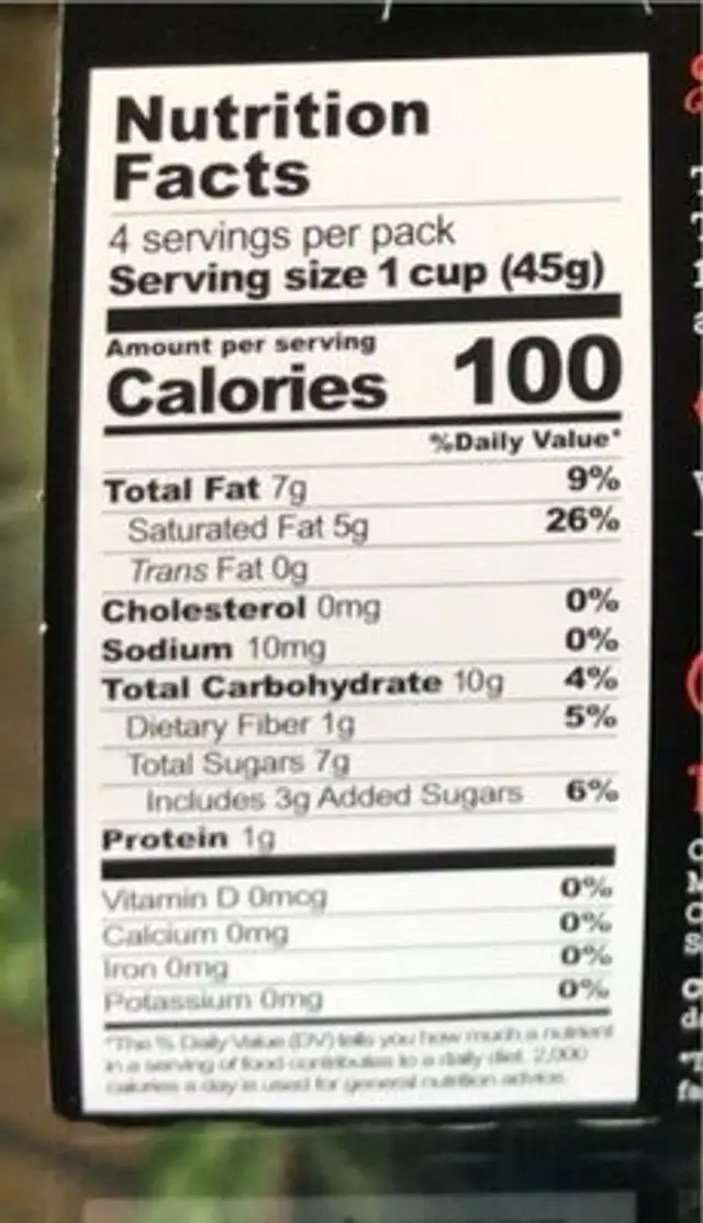 Choc Ganaches nutrition facts table