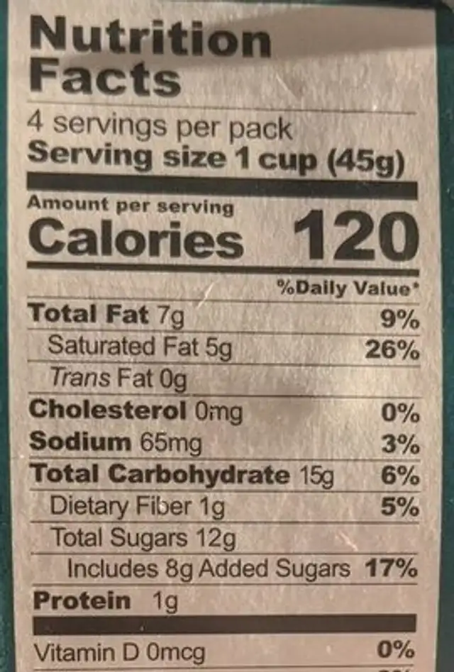 Salted Caramel Chocolate Ganache nutrition facts table