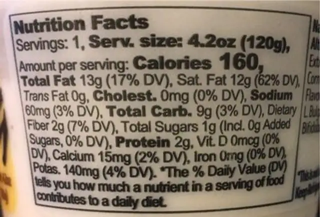 Yogurt alternative vanilla nutrition facts table
