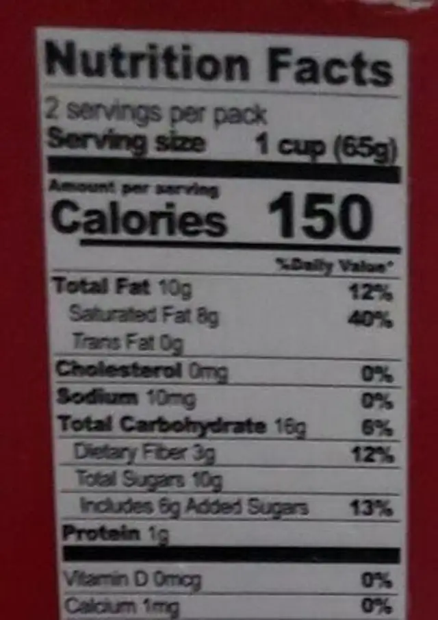 Double chocolate mousse nutrition facts table