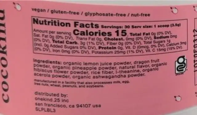 sleep c tonic nutrition facts table