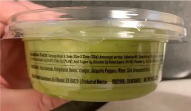 Guacamole nutrition facts table