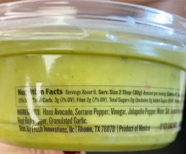 Spicy Guacamole nutrition facts table