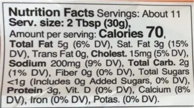 Yellow Queso medium nutrition facts table