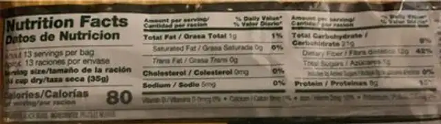 Black beans nutrition facts table