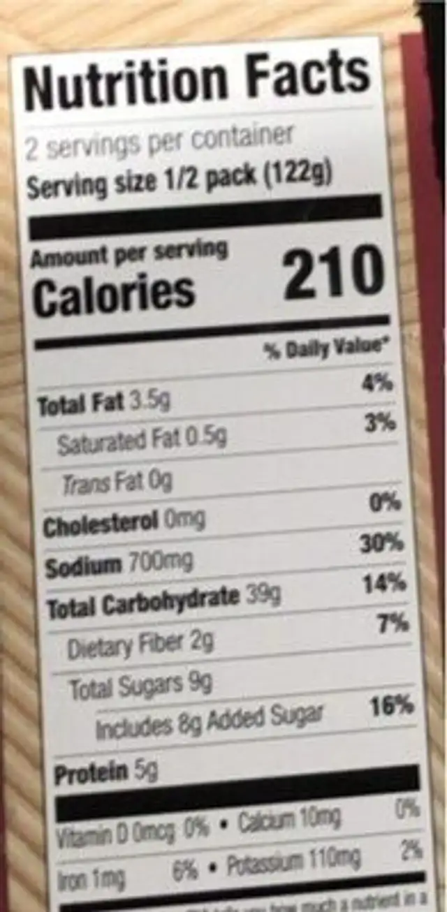 Spicy Kungpao with Vegetables nutrition facts table