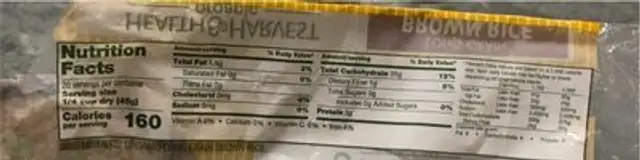 Organic Long grain brown rice nutrition facts table