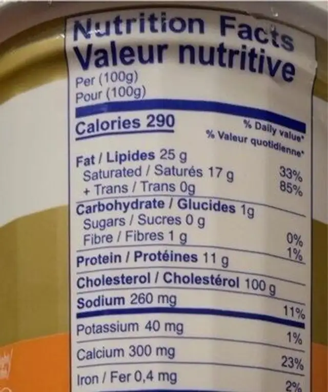 Burrata nutrition facts table