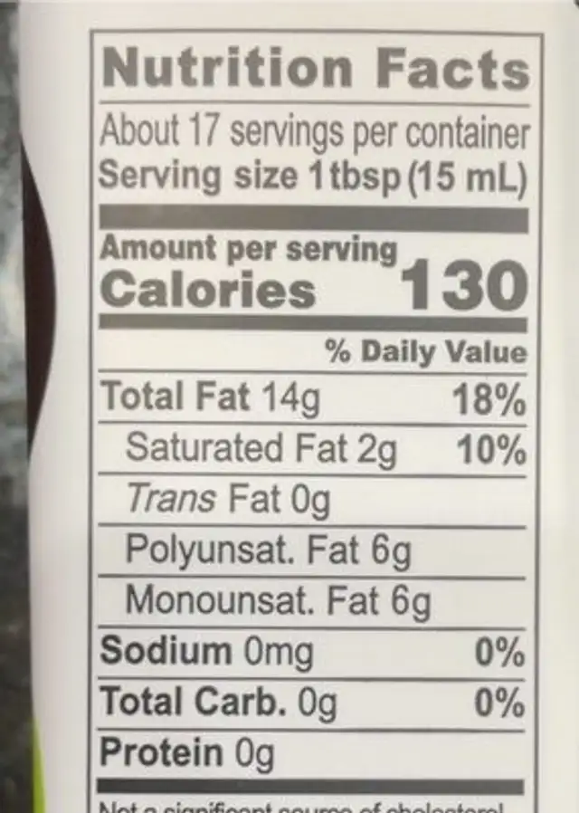 Toasted sesame oil nutrition facts table