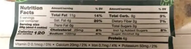 Keto Friendly Chocolate Chip Cookies nutrition facts table