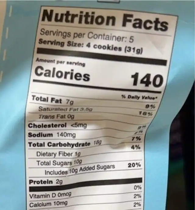 Vanilla Oatmilk Cookies nutrition facts table