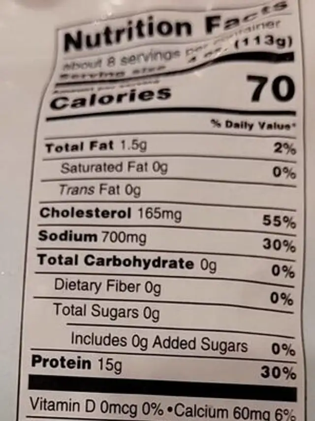 White shrimp 16/20 nutrition facts table