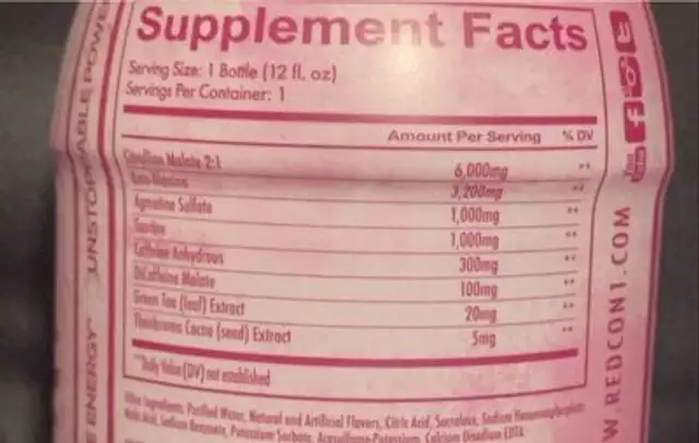 Preworkout nutrition facts table