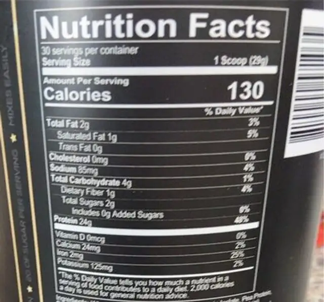 MRE LITE nutrition facts table