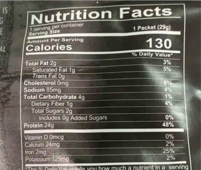 MRE lite nutrition facts table