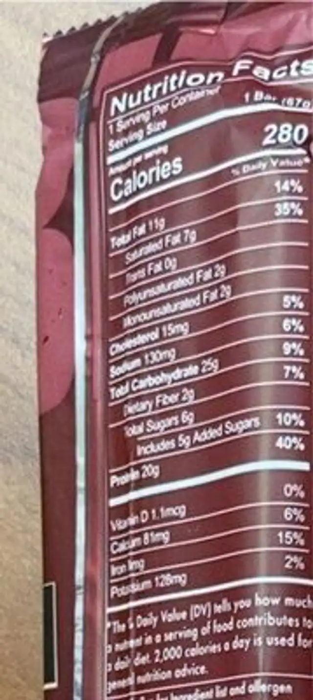 Mre bar nutrition facts table