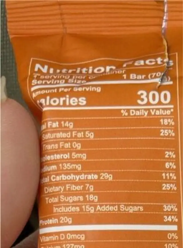 Peanut butter protien bar nutrition facts table