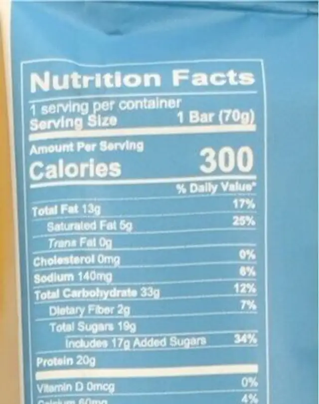 Cookies and cream bar nutrition facts table