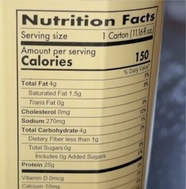 MRE protein shake nutrition facts table