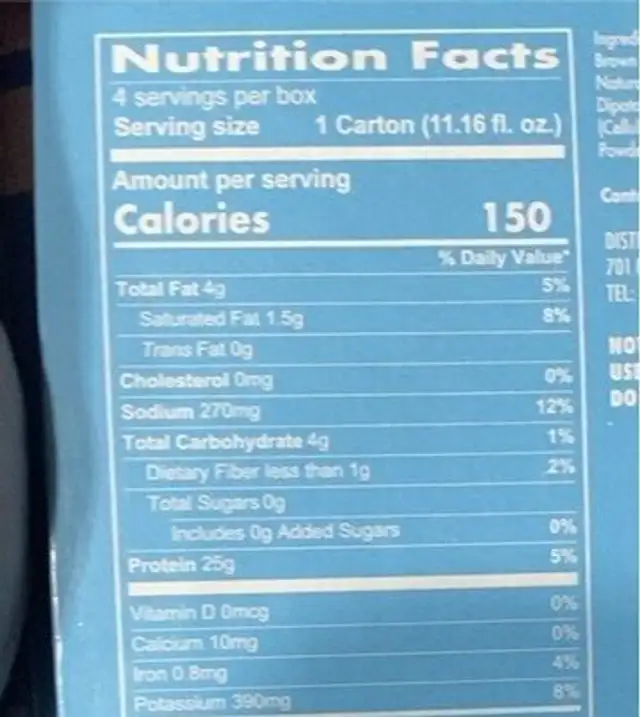 Mre protein shake nutrition facts table