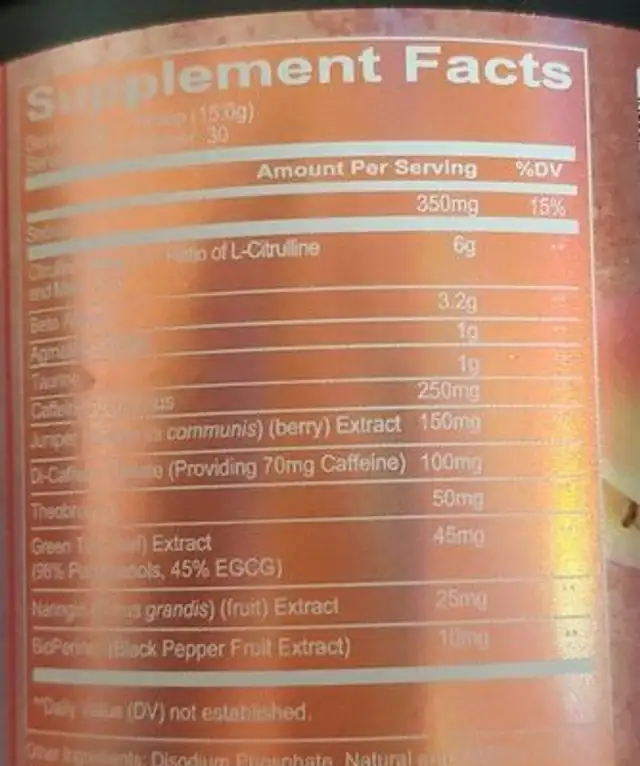 Total war pre-workout sour peach rings nutrition facts table
