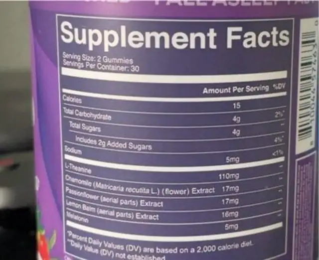 SLEEP nutrition facts table