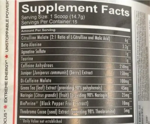 Total war dark ice preworkout nutrition facts table