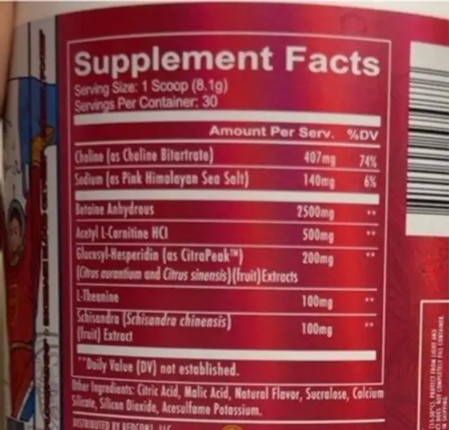 Big noise pre workout nutrition facts table