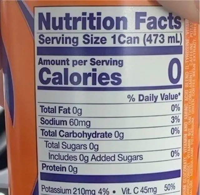 orange vibe nutrition facts table