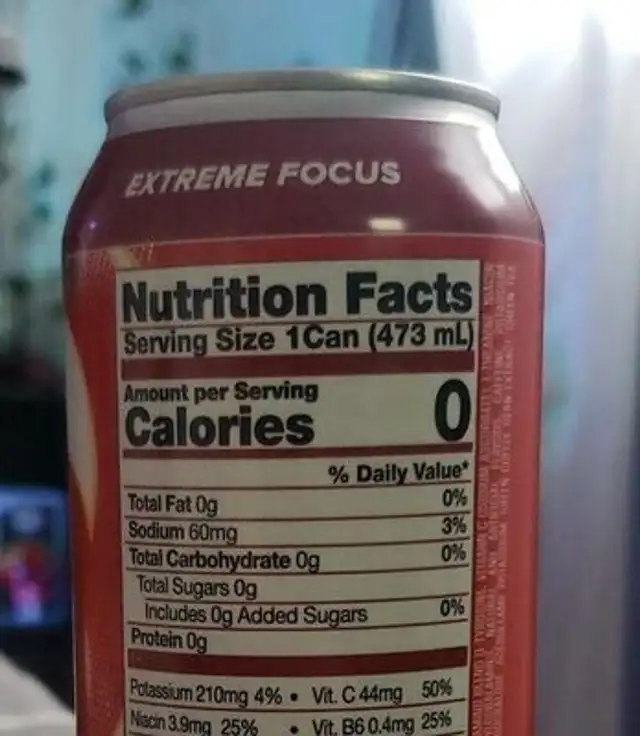 Gfuel Red Licorne nutrition facts table