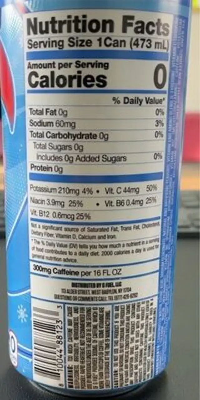 Snow Cone nutrition facts table