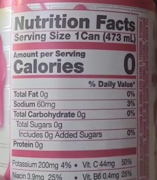 Gfuel nutrition facts table