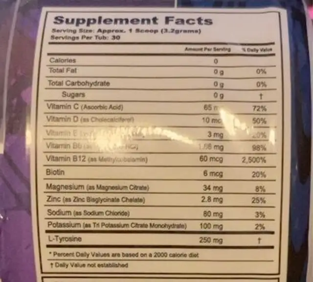 Gfuel Hydration Yuzu Slash nutrition facts table