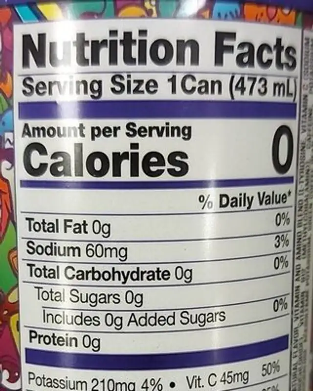 GFuel Clickbait nutrition facts table
