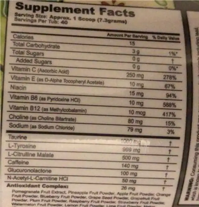 Gfuel nutrition facts table