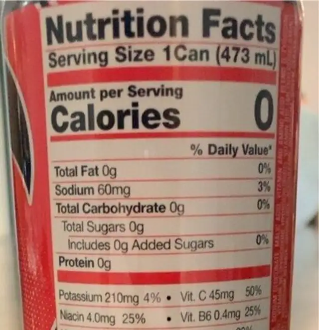 GFUEL nutrition facts table