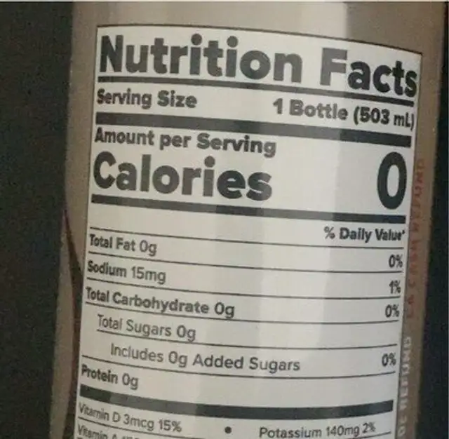 Flavored sparkling water nutrition facts table