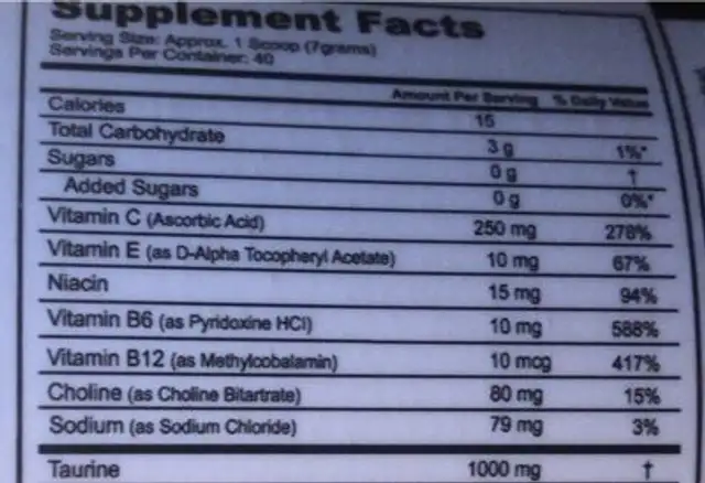 GFuel Mystery Flavor nutrition facts table