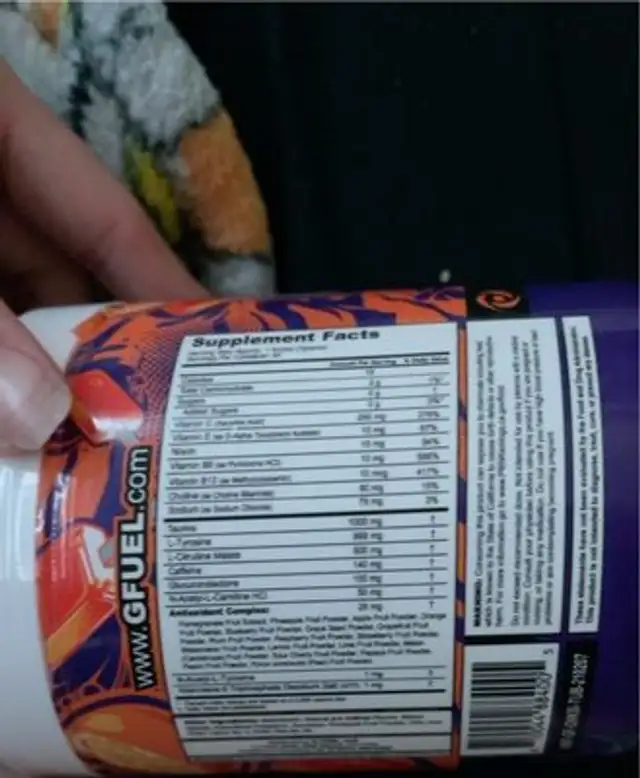 gfuel nutrition facts table