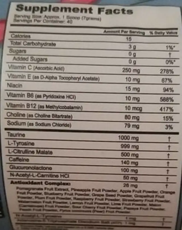 Brain matter nutrition facts table