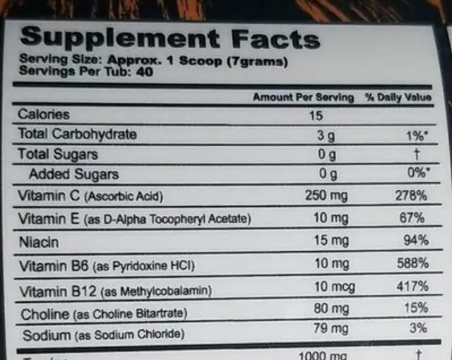 G-Fuel Energy Formula Kiwi Mango nutrition facts table