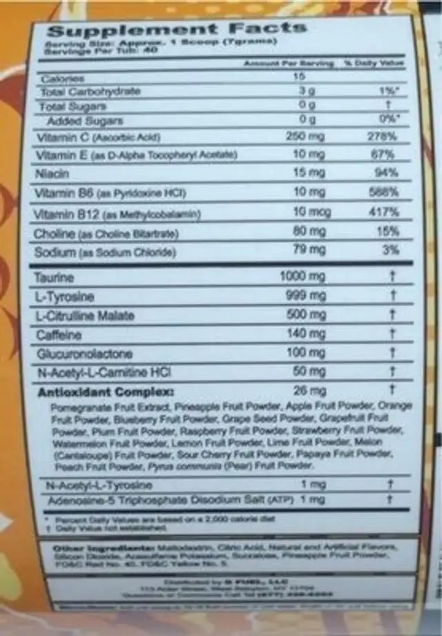 Divine peach nutrition facts table