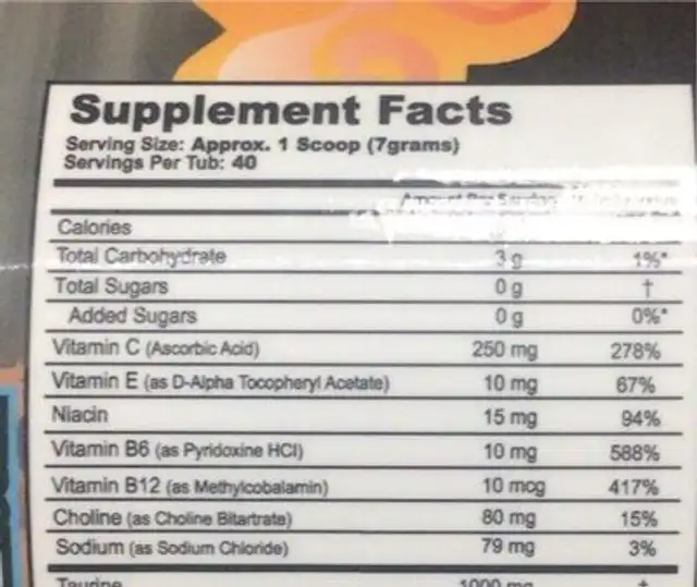 Sage Mode nutrition facts table