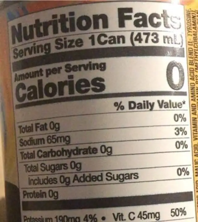 Naruto G Fuel nutrition facts table